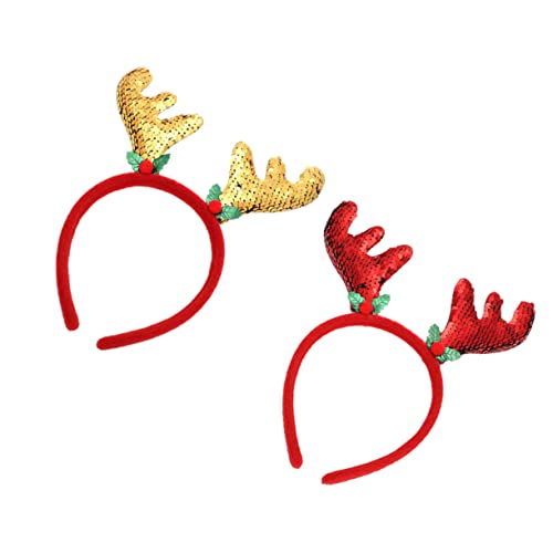 Holibanna 2stücke Weihnachts-stirnband Mit Glitzergeweih Kreatives Haarband Für Erwachsene Und Junge Mädchen Festliche Kopfbedeckung Für Partys Und Cosplay Rot Gold von Holibanna