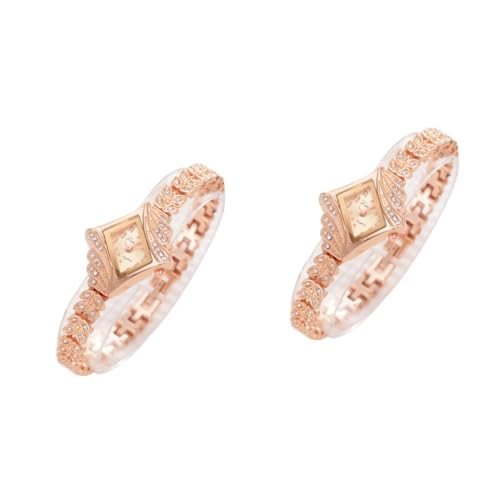 Holibanna 2st Mode Damenuhren Goldene Uhr Ethnischer Schmuck Armbanduhr Für Damen Frauen Uhren Mode-quarzuhr Valentinstagsgeschenk Für Frauen Kristall-quarzuhr Legierung Fräulein Anschauen von Holibanna
