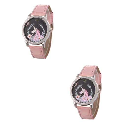 Holibanna 2st Mädchenuhr Damenuhr Mit Lederband Uhrenarmbänder Aus Leder Für Damen Wachen. Frau Uhr Mit Lederarmband Cartoon-Uhr Frauen Achte Auf Mädchen Gürtel Fräulein Lederriemen Rosa von Holibanna