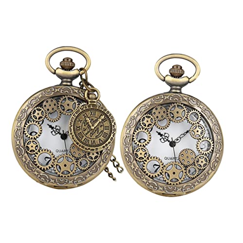 Holibanna 2stücke Vintage Taschenuhr Mit Römischem Ziffernblatt Mechanische Kettenuhr Für Herren Und Damen Einzigartiges Design Mit Zahnrädern Hochwertige Verarbeitung Und Präzision von Holibanna