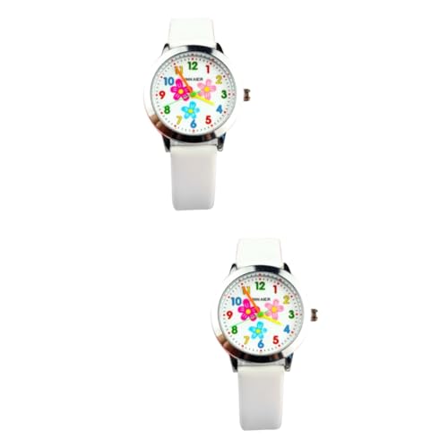 Holibanna 2stücke Blumenmuster Kinderuhr Kreative Quarz-Uhr Für Jungen Und Mädchen Stylische Armbanduhr Für Junge Mädchen Perfektes Zum Geburtstag Bequemes Und Langlebiges Design Weiß von Holibanna