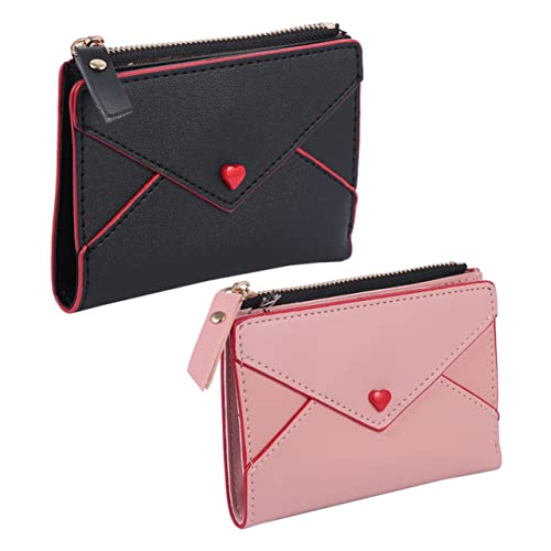 Holibanna 2stücke Damen Pu Leder Geldbörse Portemonnaie Mit Reißverschluss Kompakt Und Leicht Kartenfächer Für Damen Für Shopping Und Reisen Hellrosa von Holibanna