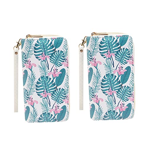Holibanna 2stücke Handtasche Aus Synthetischem Leder Für Damen Multifunktionale Geldbörse Mit Doppeltem Reißverschluss Lässige Münztasche Blumenmuster Für Täglichen Gebrauch von Holibanna