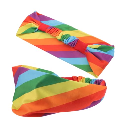 Holibanna 2stücke Regenbogen-sportstirnbänder Schweißabsorbierende Unisex Kopfband Für Pride-parade Fitness Und Laufen Elastische Haarbänder Leuchtenden Farben von Holibanna