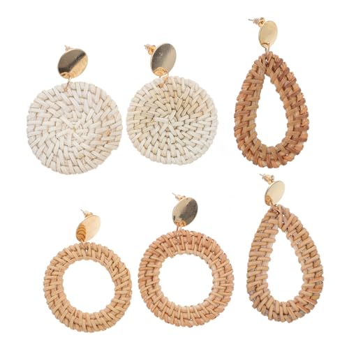 Holibanna 3 Paare Handgefertigte Rattan Ohrringe Damen Leicht Modische Ohrstecker Retro Ohrschmuck für Alltag Party Tanz und Auftritt von Holibanna