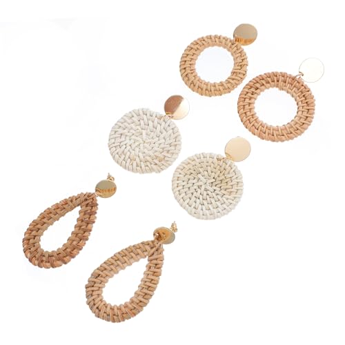 Holibanna 3 Paare Handgewebte Vintage Rattan Ohrringe mit Quasten Leicht und Langlebig Modischer Ohrschmuck für Damen und Mädchen Wiederverwendbar für Alltag Party und Tanz von Holibanna
