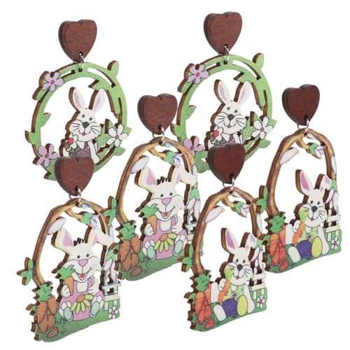 Holibanna 3 Paare Leichte Holz Ohrstecker mit Kaninchen und Blumenmotiv Bequeme Ohrringe für Frauen für Festliche Osterfeiern und Lässige Anlässe von Holibanna