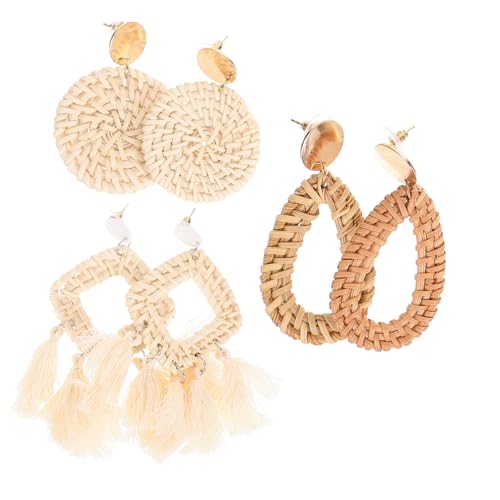 Holibanna 3 Paare Rattan Ohrringe für Damen Rund Leichte und Trendige Ohrdekoration für Strand und Freizeit Hochwertiger Schmuck für von Holibanna