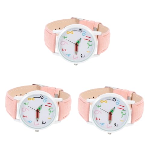 Holibanna 3 STK Kinderuhr Lederuhr Bleistifte für Kinder errötendes Dekor Kinderarmbanduhr Bleistiftzeiger beobachten Cartoon-Uhr Perlmutt schmücken bilden Anschauen Student Glas Rosa von Holibanna