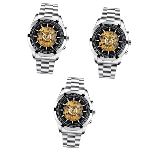 Holibanna 3 STK Mechanische Uhr für männer Armbanduhr Herren Diamant Anschauen Mechanische Uhren Mann Zinklegierung von Holibanna