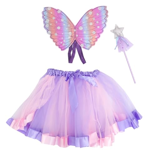 Holibanna 3 Sätze 3tlg Fairy Stick Set Geführtes Tutu-kleid Tüllrock Für Kinder Kinderfeenstock Schmetterlingsflügel Kostüm Baby-kit Violett Kleinkind Tuch Prinzessin Schmetterling Bilden von Holibanna