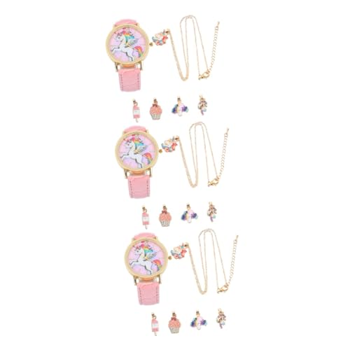 Holibanna 3 Sätze 6 Einhorn Uhr rosa Uhr Modeuhren für Damen eine Halskette Digitaluhr Armbanduhr Modeuhr für Kinder Gürtel Kombination Passen Anhänger Fräulein Anschauen Rostfreier Stahl von Holibanna