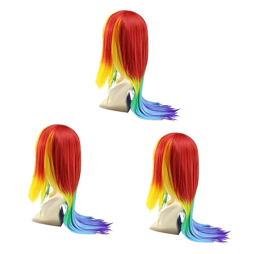 Holibanna 3 Stk Cosplay Perücke Puppe Perücke Zirkus Gerade Perücke Regenbogen Gerade Perücke Farbverlauf Lange Perücke Regenbogen Synthetische Perücke Hut Perücken Modepuppen Haar Kleidung von Holibanna