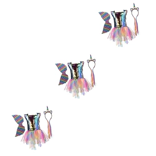 Holibanna 3 Stück Flügel Regenbogen Cm Größe Rock Mädchen Mit Und Bekleidung Einhorn Für S Kleid Outfit Haarband Kostümparty von Holibanna