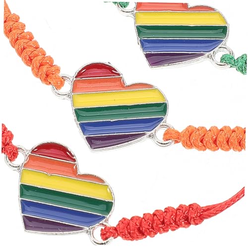 Holibanna 3 Stück Lgbtq Regenbogen Armband Teilig Unisex Verstellbar Handgewebt Herz Freundschaft Schmuck Farbverlauf Handgelenk Langlebiges Design Einzigartiges Muster Pride Accessoire von Holibanna