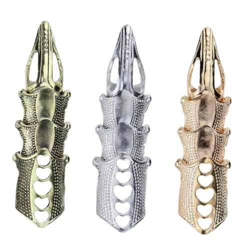 Holibanna 3 Stück Metall Fingerring Punk Stil Spiky Joint Ring Verstellbar Damen Halloween Schmuck Gold Silber Antikkupfer von Holibanna