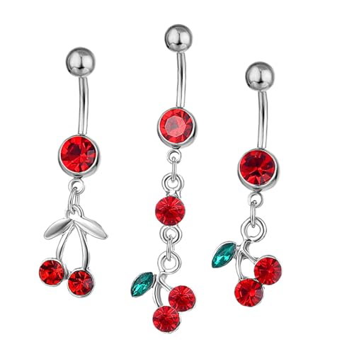 Holibanna 3 Stück Teiliges Bauchnabelpiercing mit Strass Kirschanhänger Bauchnabelring Körperschmuck Damen Süßes Design Glänzend Robust von Holibanna