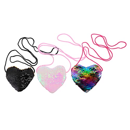 Holibanna 3 Stück Teiliges Herzförmiges Paillettengeldbörse Praktische Münztasche mit Umhängekordel Robustes Material Glänzende Oberfläche Modisches Damen Accessoire für Zufällige Farbe von Holibanna