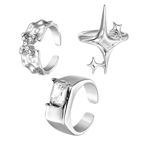 Holibanna 3 Stück Teiliges Offener Ring für Frauen Funkelnde Kreative Silberringe mit Einzigartigem Design für Partys und Besondere Anlässe Geschenkidee für Freunde und Familie von Holibanna