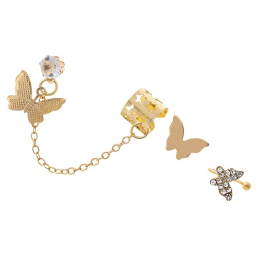 Holibanna 3 Stück Teiliges Schmetterling Ohrstecker aus Goldfarbenem Legierungsmaterial Filigrane Butterfly Cuff Chain Ohrklemmen und Winzige Ohrstecker Leichter Schmuck für Damen Elegant von Holibanna