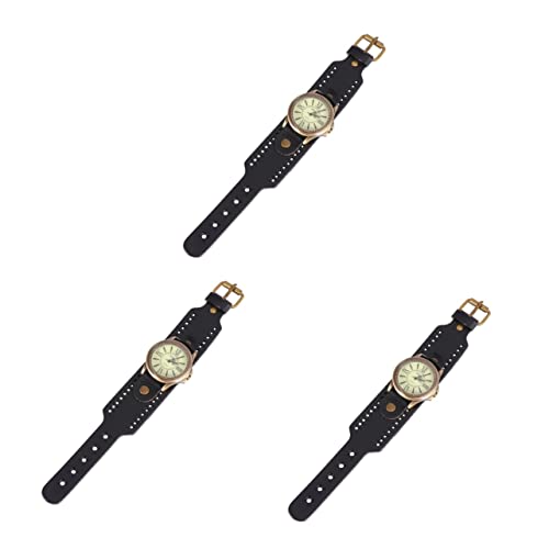 Holibanna 3 STK Armbanduhren Aus Leder Schlanke Lederarmbanduhr Lederuhr Für Mädchen Retro-Armbanduhr Punk-Armbanduhr Gut Ablesbare Armbanduhr Bronze Fräulein Ultra Dünn Lederriemen von Holibanna