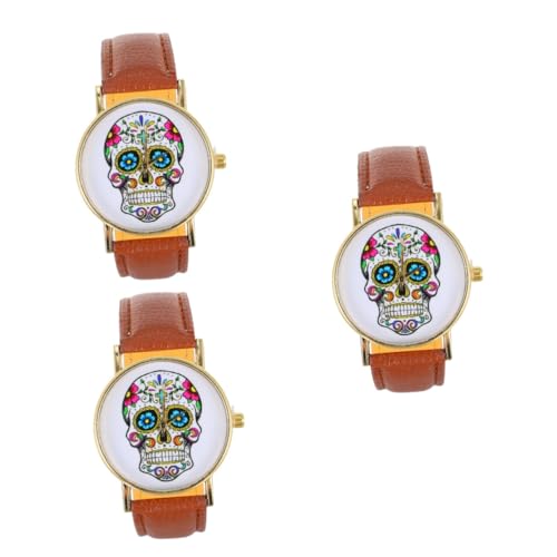 Holibanna 3St Anschauen Geschenk für Mädchen Schädel-Armbanduhr Weihnachtssto Gedenkgeschenke Damenuhr Uhr mit Punk-Lederarmband Gürtel Lederriemen Quarzuhren Fräulein Rostfreier Stahl von Holibanna