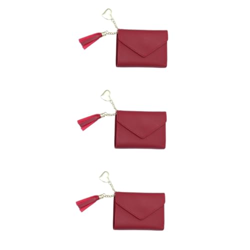 Holibanna 3St Geldbörsen für Damen Mini-Geldbörsen für Frauen Brieftasche Damen rote Handtasche Quaste Geldbörse kleines Münztäschchen Litschi-Muster Kartenhalter kleine Geldbörse Klipp von Holibanna