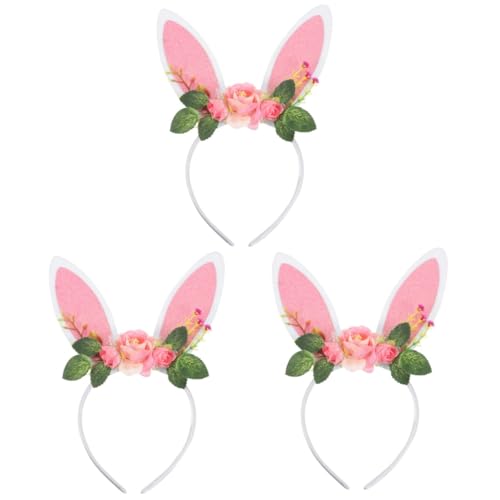 Holibanna 3St Ostern Stirnband Hasenohren floraler Haarreif Mädchen-Outfits Haargummi dekoratives Stirnband Osterparty-Stirnband Krone Kleidung Blumen Kopfbedeckung Kind schmücken Stoff Rosa von Holibanna