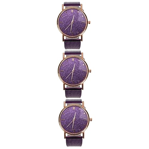 Holibanna 3St Quartz Uhr Geschenkuhr für Frauen Damen Kleideruhr Jungs sehen Damenuhren dekorative Freizeituhr tragbare Quarzuhr Anschauen schmücken Silikonband Fräulein Glasspiegel Violett von Holibanna