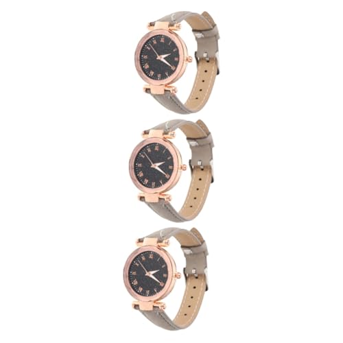 Holibanna 3 Stücke Modische Damen Uhr Frauen Quarzuhr Armband Leder Uhr Frauen Mädchen Uhr von Holibanna