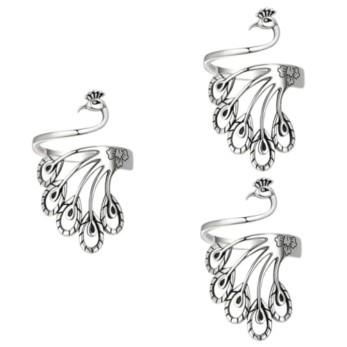 Holibanna 3St Pfauenschmuck für Damen Häkelring weihnachtsgeschenke Strickringe für Finger Garnring zum Häkeln Spannringe zum Häkeln Pfaugeschenke für Frauen Sterling Silber Ring Ring Phönix von Holibanna