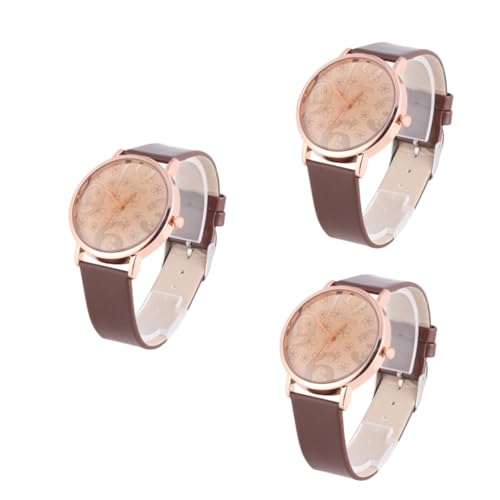 Holibanna 3st Lederuhr Armbanduhr Uhren Rose Quartz Uhr Digitaluhr Betrachten Lederhandgelenk Damenuhr Frauen Schauen Zu Roségoldene Uhr Gürtel Lederriemen Liebhaber von Holibanna