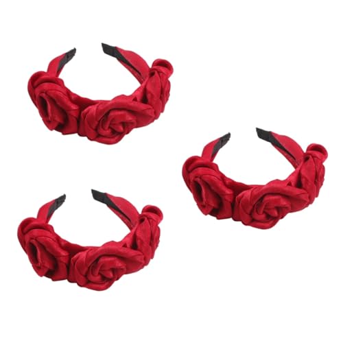 Holibanna 3St rotes Stirnband Haarschmuck für Damen Mädchen Stirnband Haarschmuck für die Hochzeit Blumengirlande Party-Haarbänder rosa Stirnband Anmut Kopfbedeckung Perücke Kranz Fräulein von Holibanna