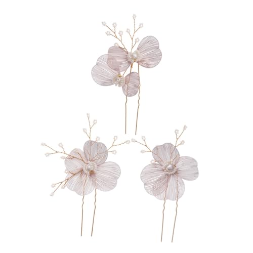 Holibanna 3st Perlen-haarschmuck-stirnband Stirnbänder Für Damen Haarklammer Ohrringe Für Frauen Zubehör Brautjungfer Stift Handgelenksblumen Braut- Dekorativ Braut Perlenhaar Bräute Kupfer von Holibanna