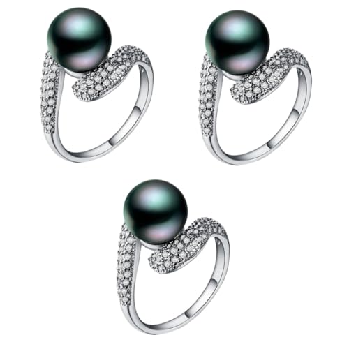 Holibanna 3St Perlenring Perle Fingerring Zirkonring Edelstahlring Bandringe für Damen Bands damenringe damenschmuck Hochzeitsschmuck Accessoire silberner Ehering Silber- Zubehör Fräulein von Holibanna