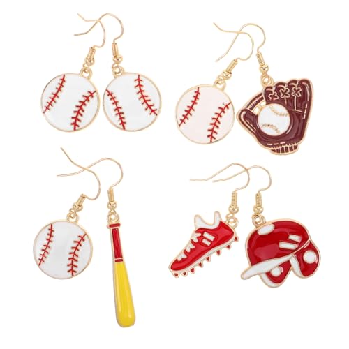 Holibanna 4paar Baseball-ohrringe Für Frauen Und Mädchen Sport-ohrringe Mit Baseballschläger Und Kappen-design Moderne Asymmetrische Ohrhänger Aus Leichtem Material Für Alltag Und von Holibanna