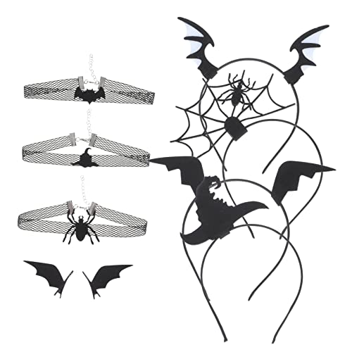 Holibanna 4 Sätze Halloween-Stirnband-Set Rosenhalsband Hexenkostüm Hut Zubehör Halloween-Halsband Cosplay-Requisite Halloween-Fledermaus-Haarband Halloween-Stirnband-Dekor Party-Requisiten von Holibanna