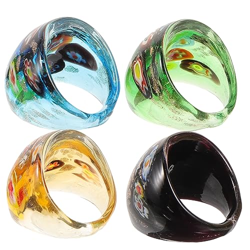 Holibanna 4stücke Dekorative Farbige Glasringe Für Damen Glasfingerringe Party Schmuck Ringe Für Frauen von Holibanna