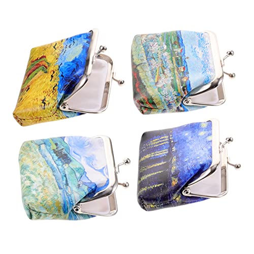 Holibanna 4 Stück Ölmalerei Münzen Brieftasche Münzbeutel Geldbörse Frauen wechseln klein für Frauen Geldbörsen ändern süße Geldbörse Miniaturbalken Portemonnaie PU-Leder von Holibanna