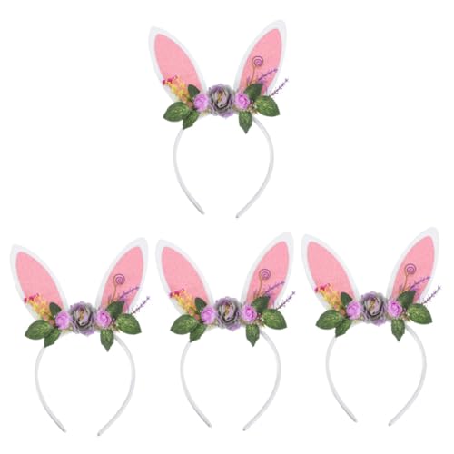 Holibanna 4 Stück Ostern Stirnband Make-up-zubehör Cosplay-outfits Mädchen Stirnbänder Hasenohren-stirnband Frühlingsblumen-stirnband Cartoon-hasenohr Kleider Kleidung Krone Plastik Kind von Holibanna