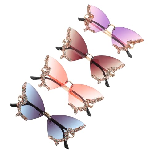 Holibanna 4 Stück Retro Schmetterling Sonnenbrillen mit Glitzersteinen Rahmenlose Damenbrille für Festival Strandparty und Outdoor-events Uv-schutz Leichter Komfort Modisches Accessoire Holibanna 4 Stück Retro Schmetterling Sonnenbrillen mit Glitzersteinen Rahmenlose Damenbrille für Festival Strandparty und Outdoor-events Uv-schutz Leichter Komfort Modisches Accessoire von Holibanna