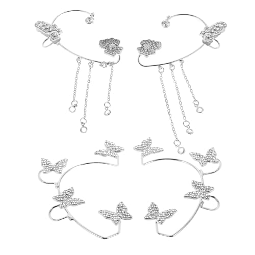 Holibanna 4 Stück Schmetterling Ohrmanschetten mit Strass Silberne Ohrclips ohne Ohrloch Funkelnde Ohrklemmen für Frauen und Mädchen Eleganter Schmuck für Hochzeit und Party von Holibanna