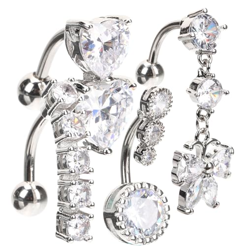 Holibanna 4 Stück Teiliges Bauchnabelpiercing aus Edelstahl Verschiedene Designs mit Zirkonia Hautfreundlich Leicht Modischer Nabelschmuck für Damen Geeignet für Alltag Strand und Party von Holibanna