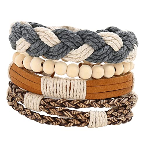 Holibanna 4 Stück Verstellbare Geflochtene Lederarmbänder Für Damen Und Herren Trendige Holzperlenarmbänder Stapelbare Armbänder Für Freizeit Und Besondere Anlässe von Holibanna