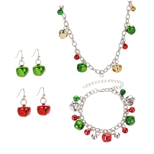 Holibanna 4 Stück Teiliges Weihnachts Schmuckset Alloy mit Glockenmotiv Halskette Armband Ohrringe Rot und Grün Leichtes Kreatives Design für Damen und Mädchen zu Festen und Alltag von Holibanna