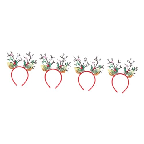 Holibanna 4 Stück Weihnachtsstirnband Weihnachten Rentiergeweih Kopfschmuck Blumenstirnbänder Tiara Haarbänder schöner Weihnachtskopfschmuck Weihnachtsbedarf Elchhörner Kopfbedeckung Zubehör von Holibanna