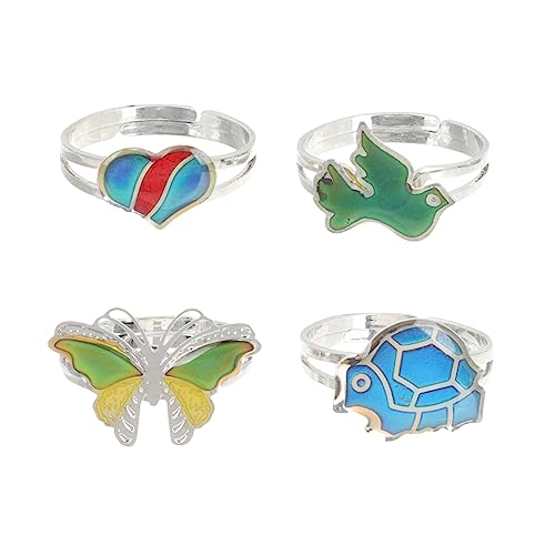 Holibanna 4 Stück Stimmungsringe Farbwechselring für Kinder und Frauen Tierdesign Verstellbar Thermochromer Fingerring und Kreativ von Holibanna