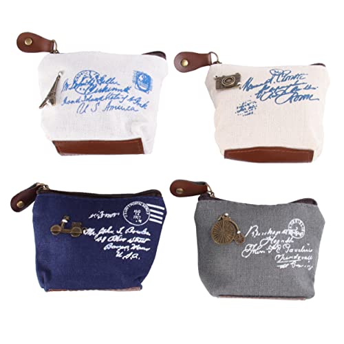 Holibanna 4stücke Damen Vintage Wind Canvas Münzgeldbörse Münzbörse Tragbare Mini Geldbörse Für Kleingeld Schlüssel Quittungen Hosentasche Handtasche Aktentasche von Holibanna