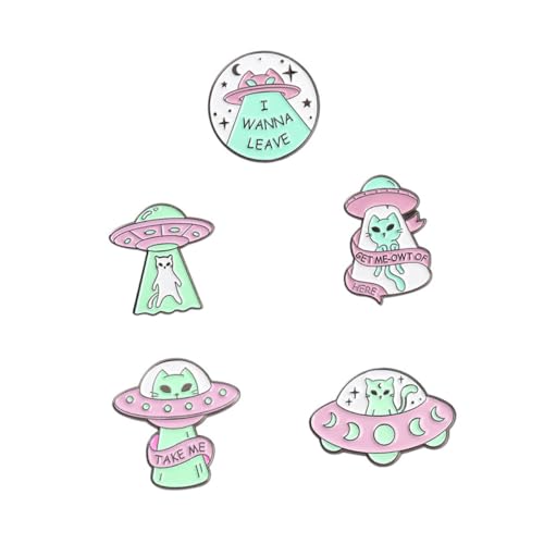 Holibanna 5 Stück Teiliges Emaille Anstecknadel mit Space Cat Design Kreative Metallbroschen für Rucksack und Kleidung Cartoon Weltraum Motiv Einfach zu Befestigen Modisches Accessoire für von Holibanna