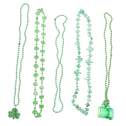 Holibanna 5 Stück Teiliges Grüne Kleeblatt Halsketten Kunststoff für Saint Patrick's Day Party Parade Dekorationen Langlebig und Festlich Geeignet von Holibanna